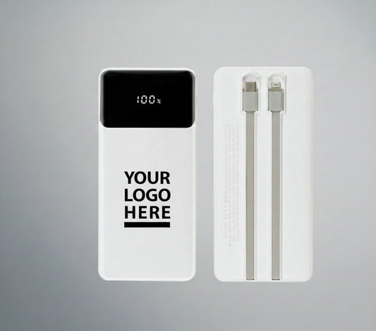 10,000mAh Power Bank with LED Screen & Built-in Cables