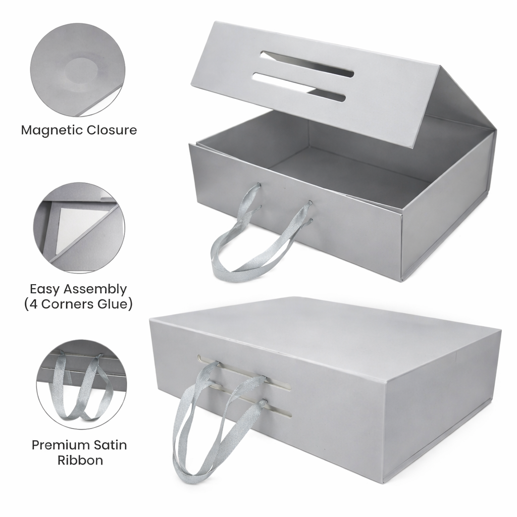 Foldable Gift Box with Magnetic Closure & Ribbon Handle