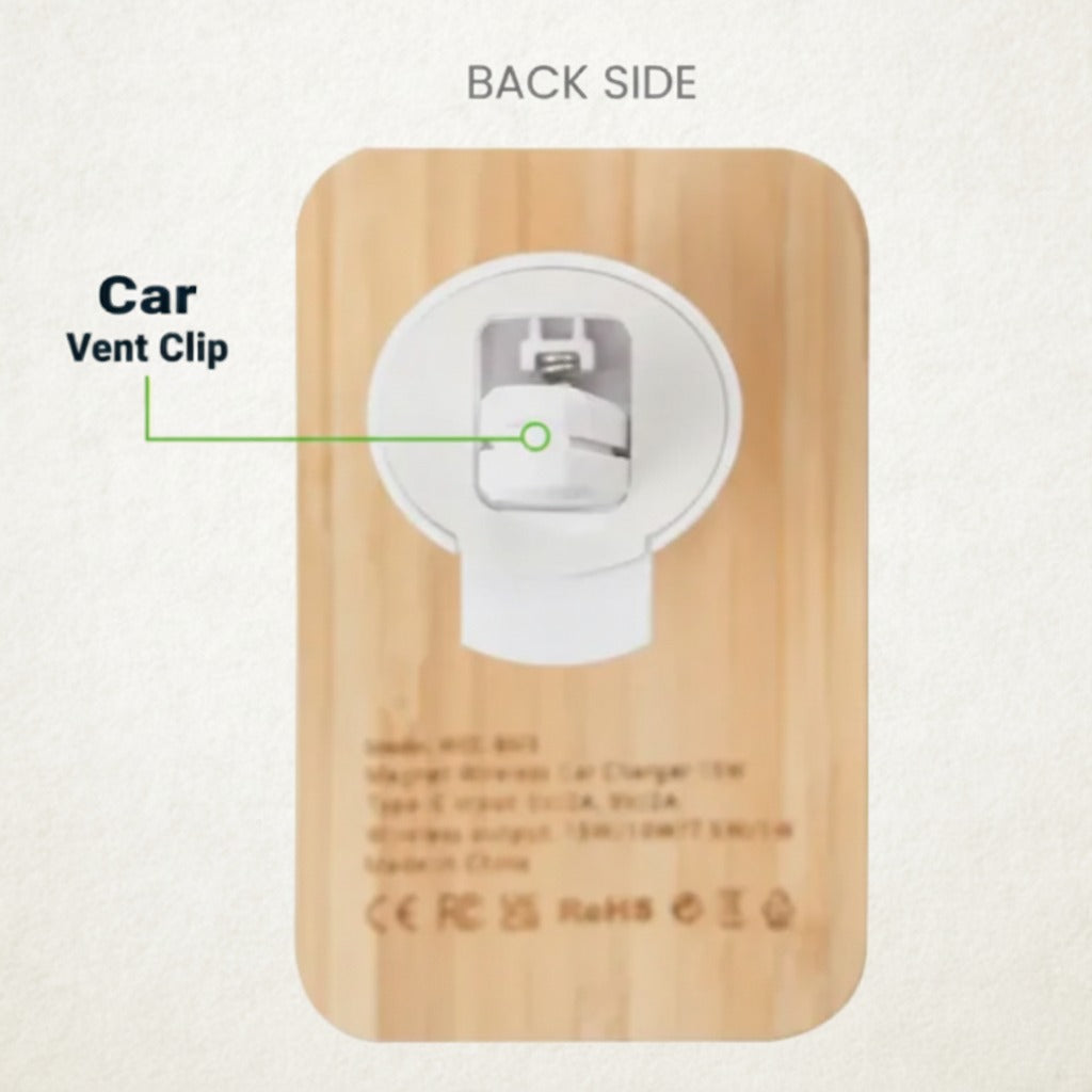 Eco-Friendly Bamboo Wireless Car Charger | 15W Fast Charging