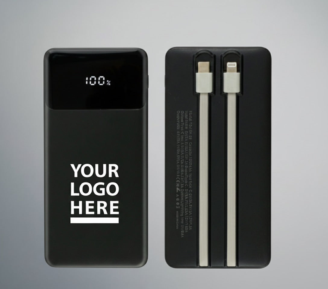 10,000mAh Power Bank with LED Screen &amp; Built-in Cables
