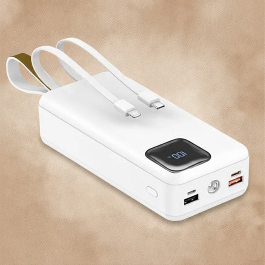 Fast Charging Digital Power Bank 30,000mAh with Flashlight & Leather Strap