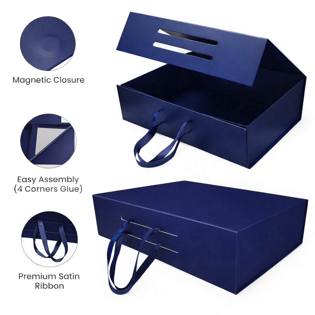Foldable Gift Box with Magnetic Closure & Ribbon Handle