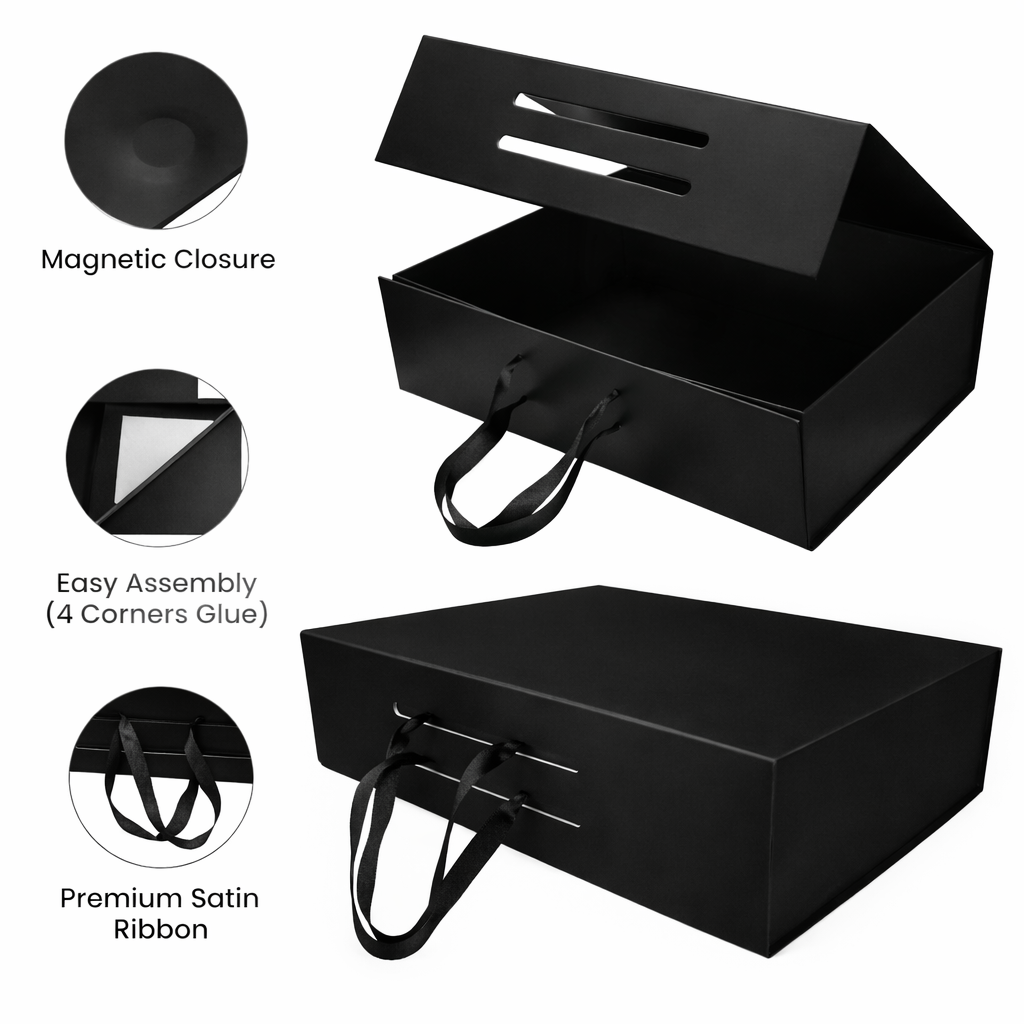 Foldable Gift Box with Magnetic Closure & Ribbon Handle