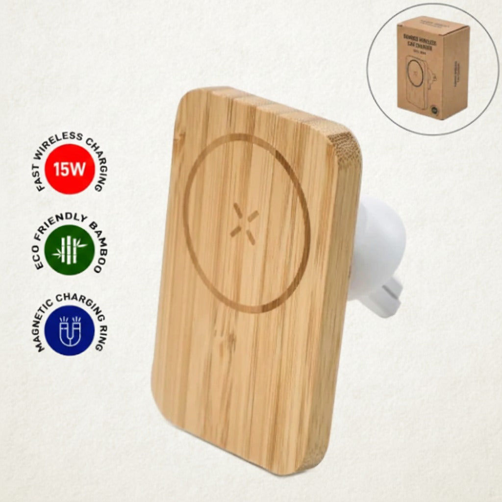 Eco-Friendly Bamboo Wireless Car Charger | 15W Fast Charging