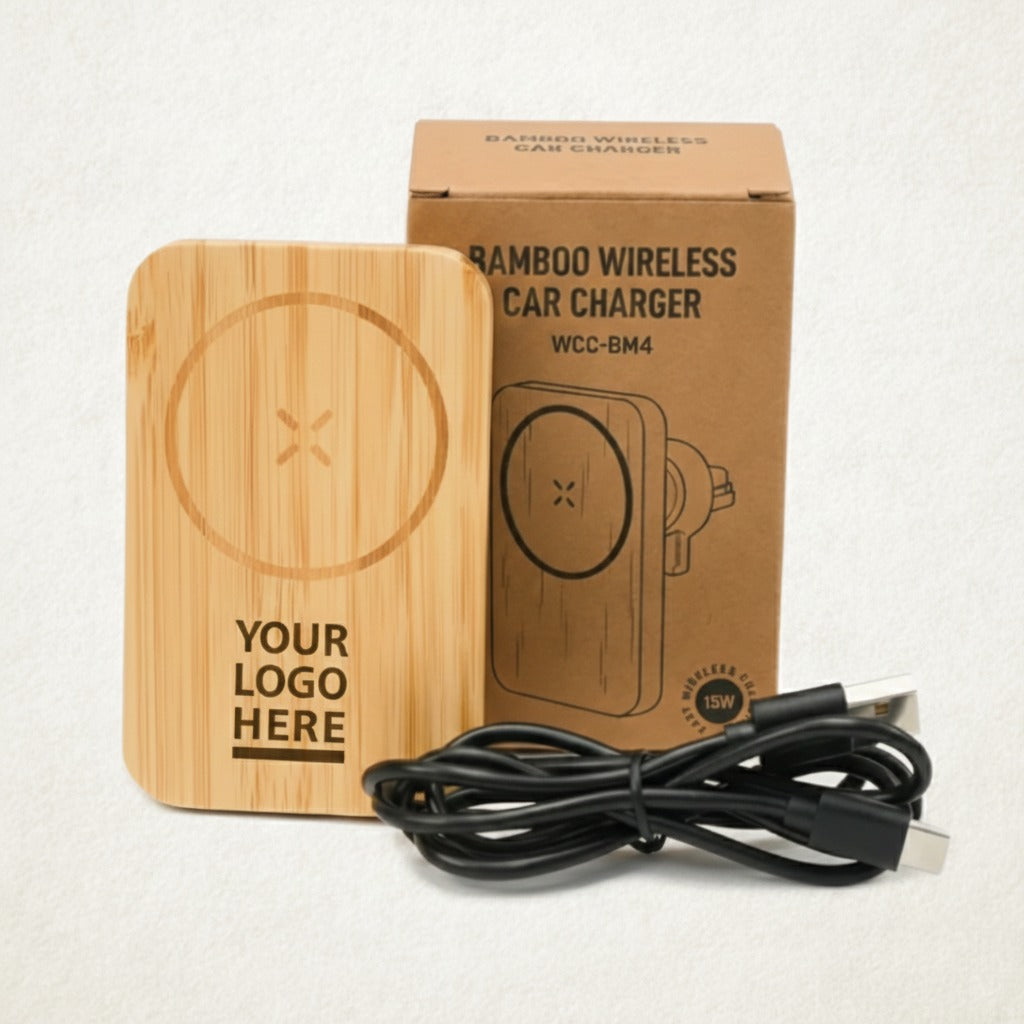 Eco-Friendly Bamboo Wireless Car Charger | 15W Fast Charging