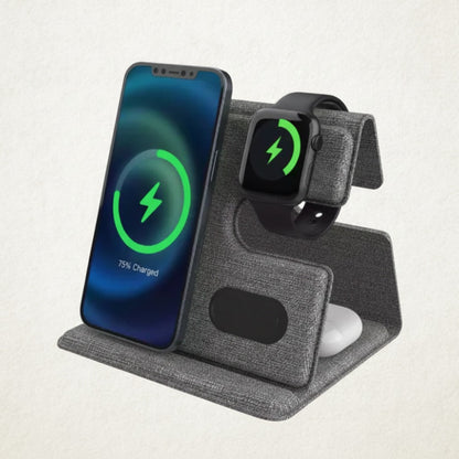 Foldable Wireless Fast Charging Station 15W for Phone, Watch &amp; Earbuds